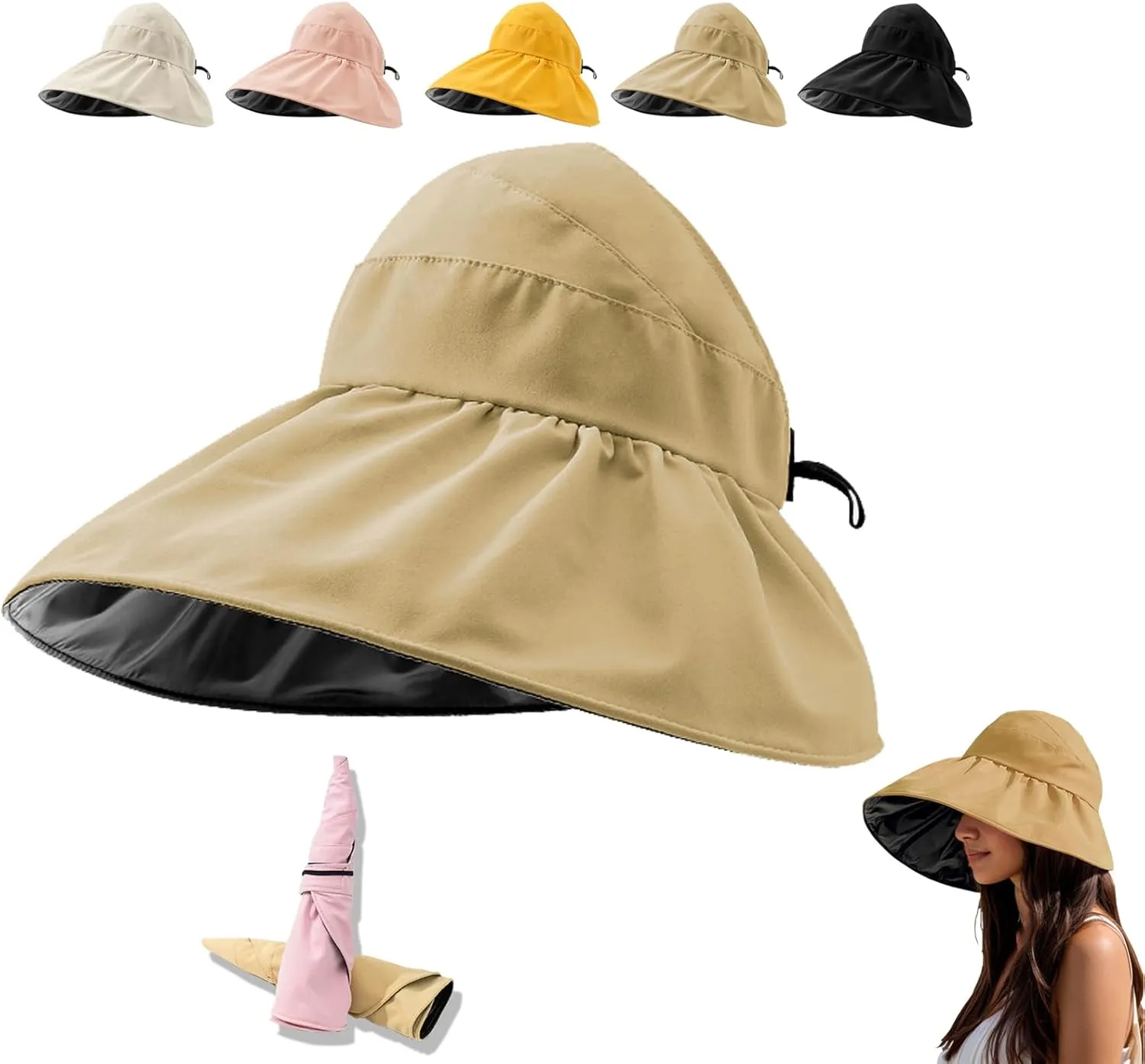 Womens Sun Hats for Women - Outdoor UV Protection Hollow Top Sun Hat, Wide Brim with Ponytail Hole Beach Summer Hat