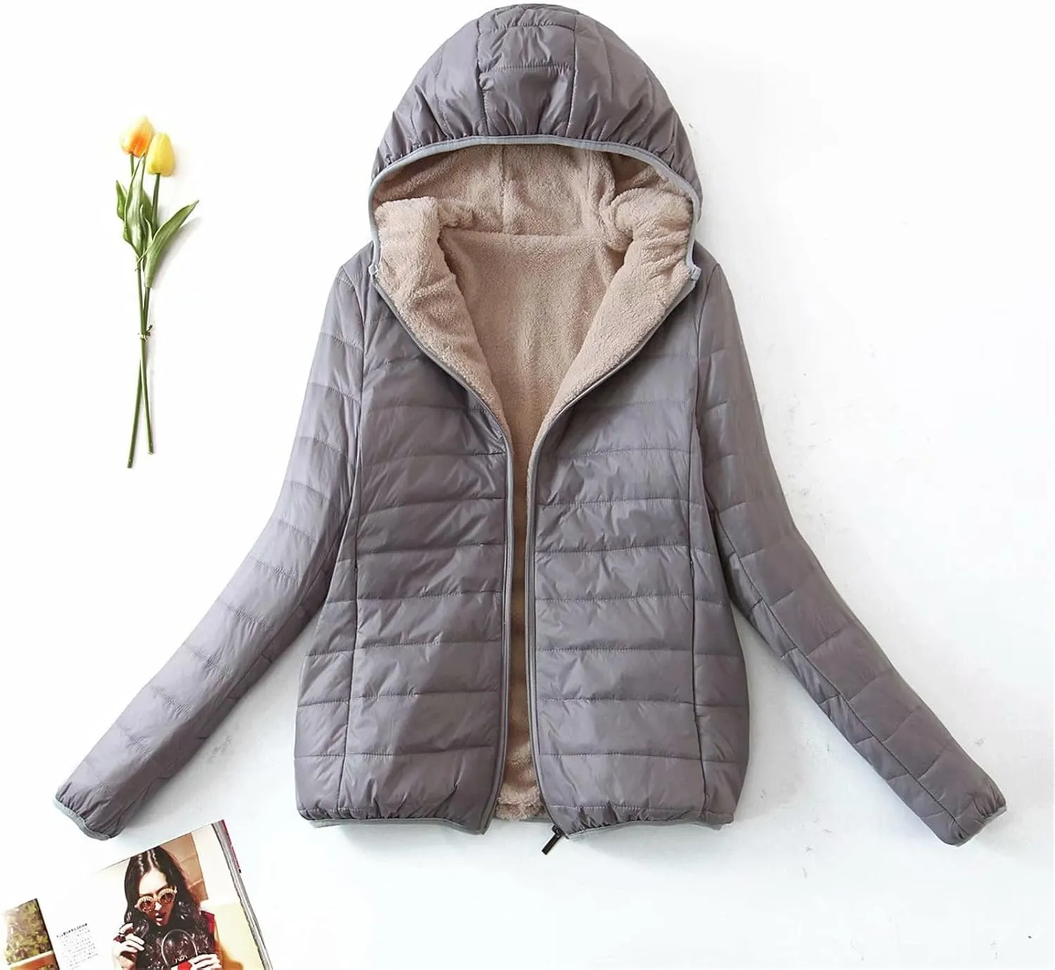 Womens Winter Puffer Jacket with Hood Fleece Lined Down Jackets Light Packable Quilted Puffer Coat