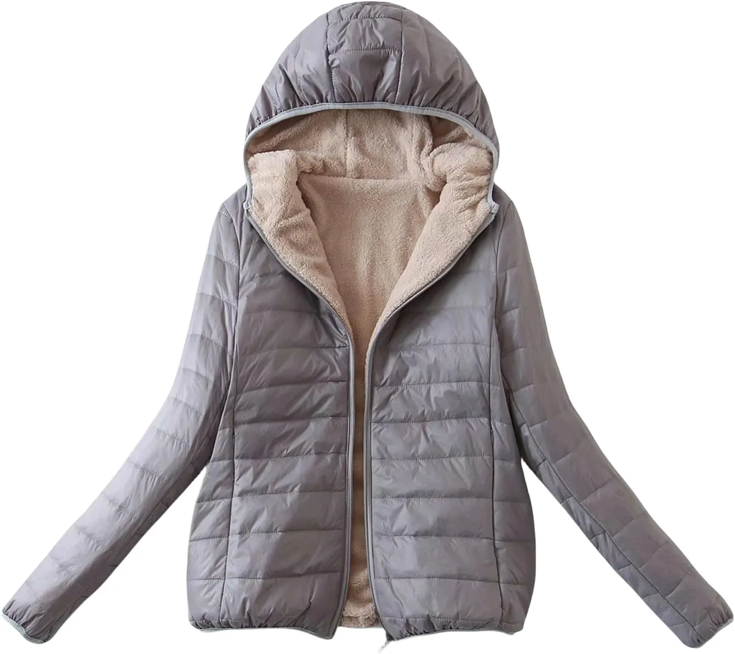 Womens Winter Puffer Jacket with Hood Fleece Lined Down Jackets Light Packable Quilted Puffer Coat