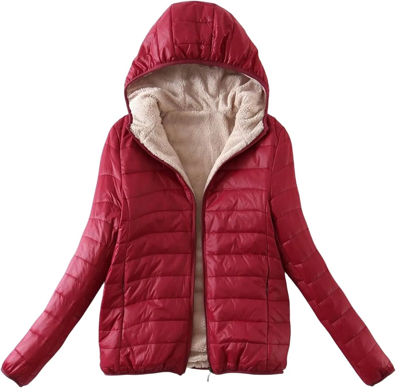 Womens Winter Puffer Jacket with Hood Fleece Lined Down Jackets Light Packable Quilted Puffer Coat