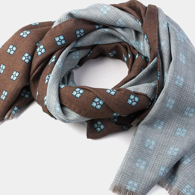 Wool Scarf in Brown with Flowers