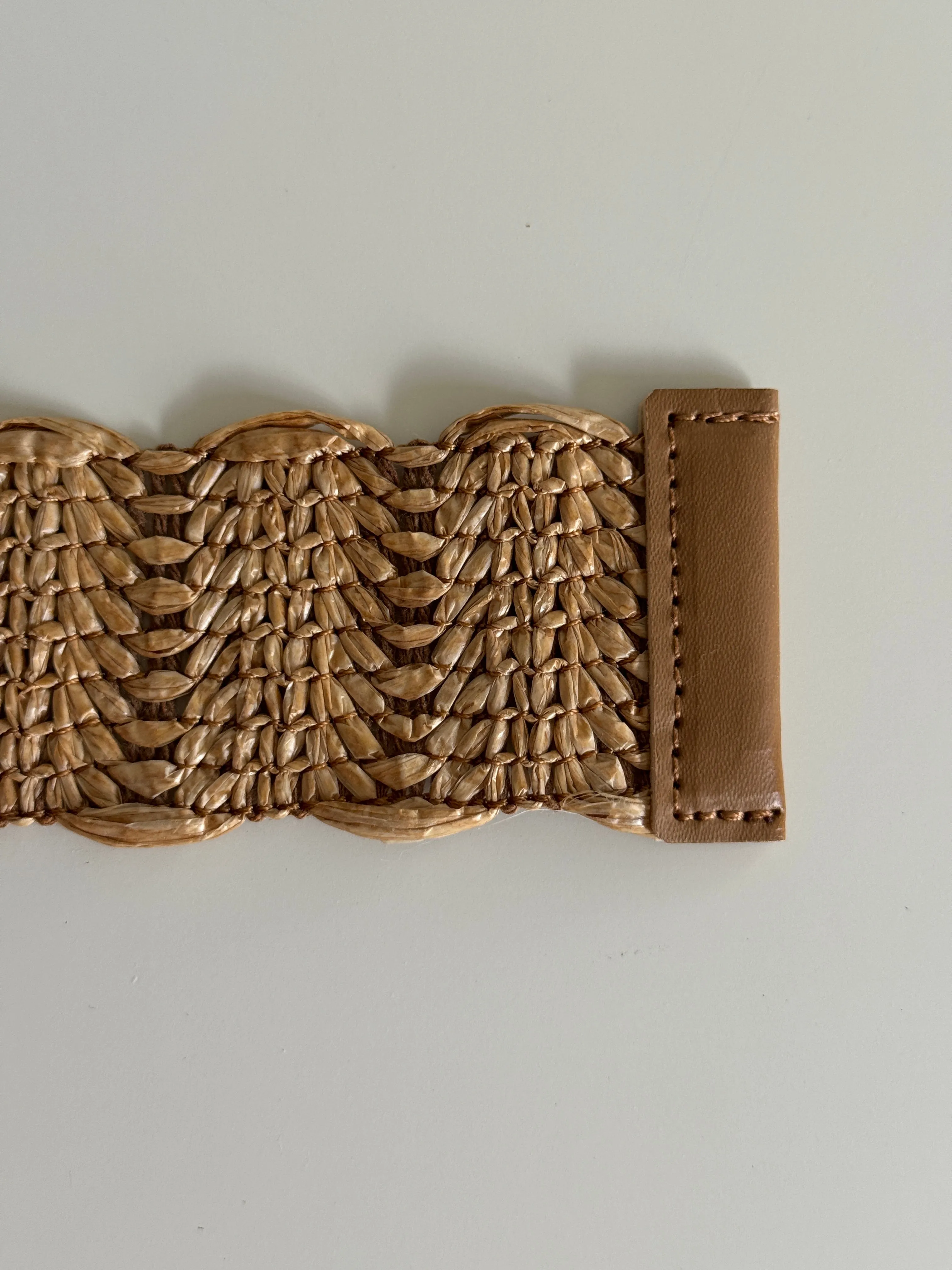 Woven Raffia Belt with Rattan Buckle