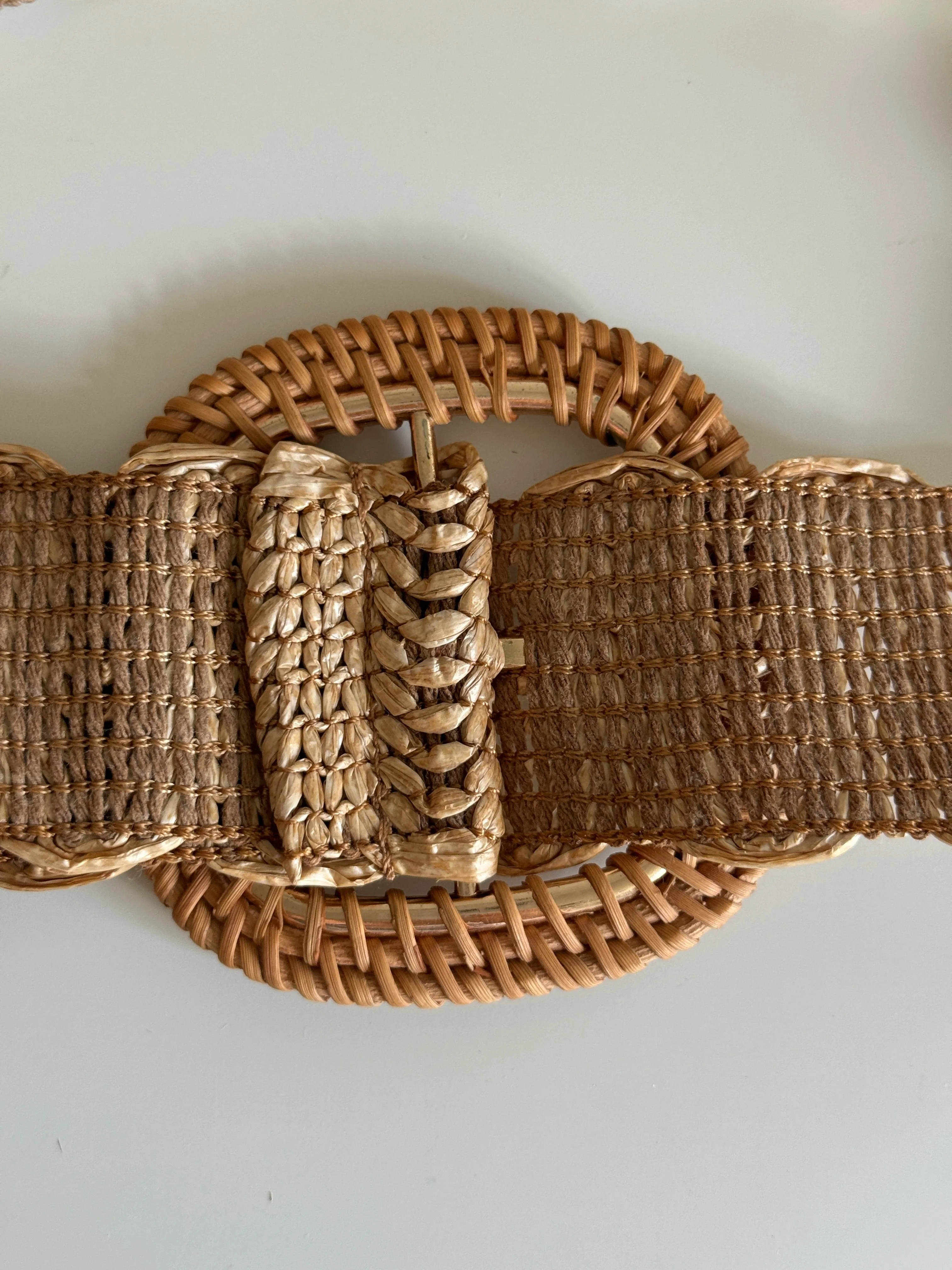 Woven Raffia Belt with Rattan Buckle