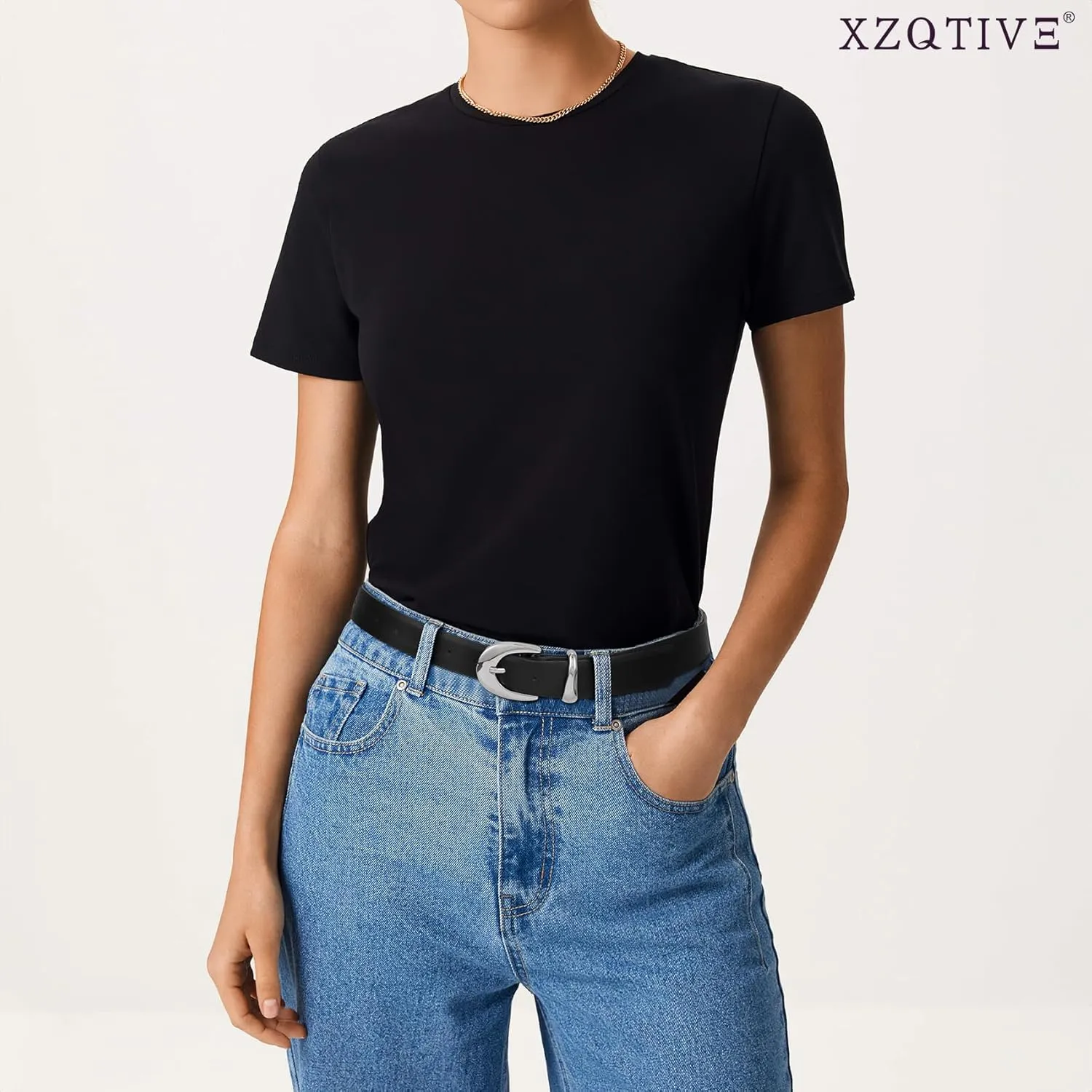 XZQTIVE Women Leather Belt for Jeans Pants Ladies Fashion Skinny belt with Gold Silver Buckle