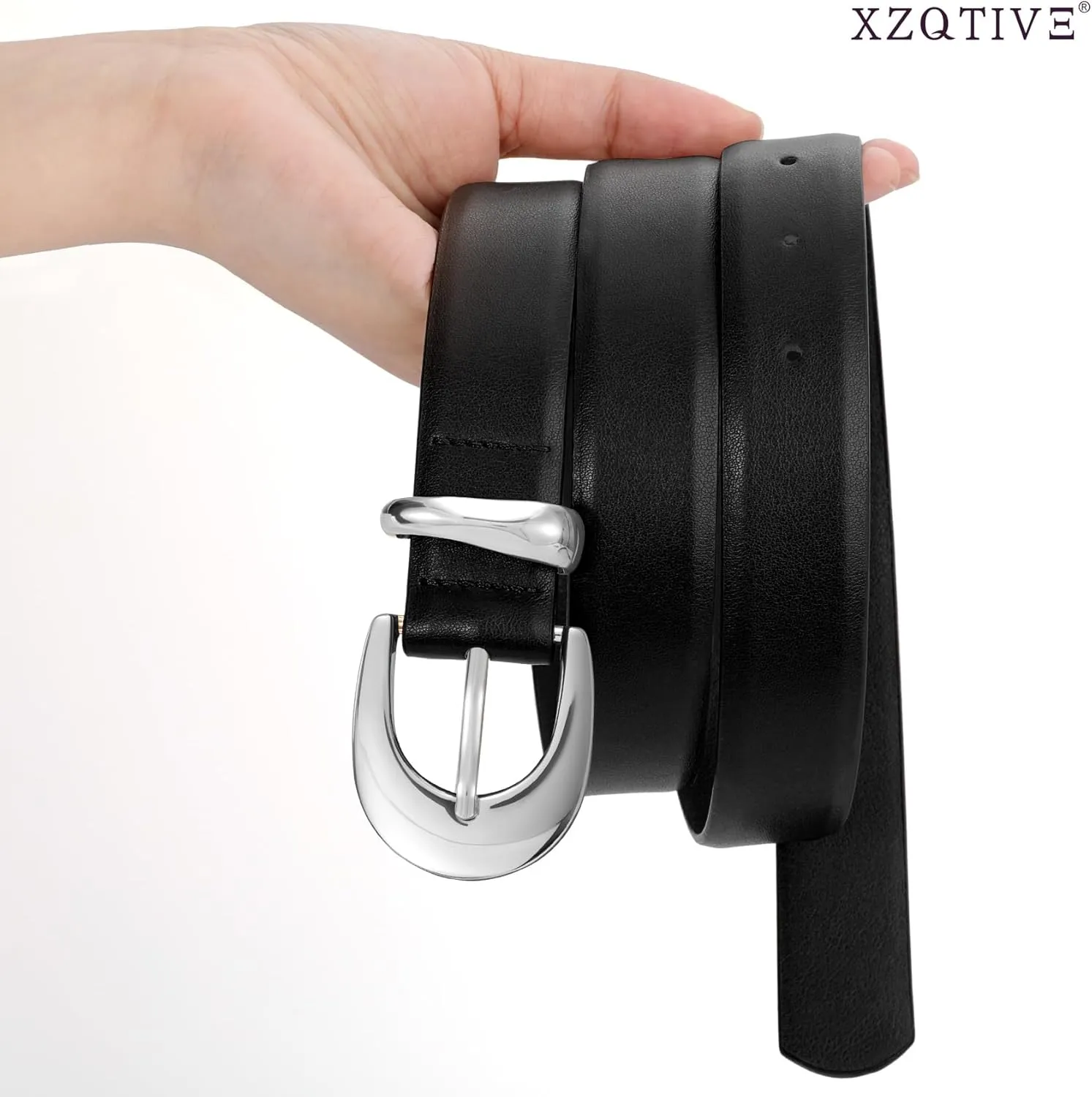 XZQTIVE Women Leather Belt for Jeans Pants Ladies Fashion Skinny belt with Gold Silver Buckle