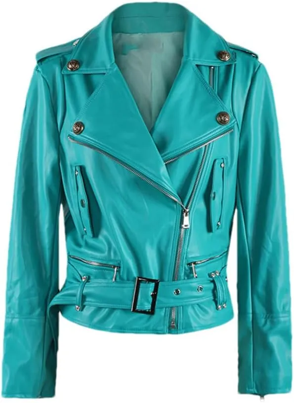 Yeuyyben Spring Autumn Short Oversized Chic Soft Pu Leather Moto Biker Jacket Women Zipper Belt Fashion