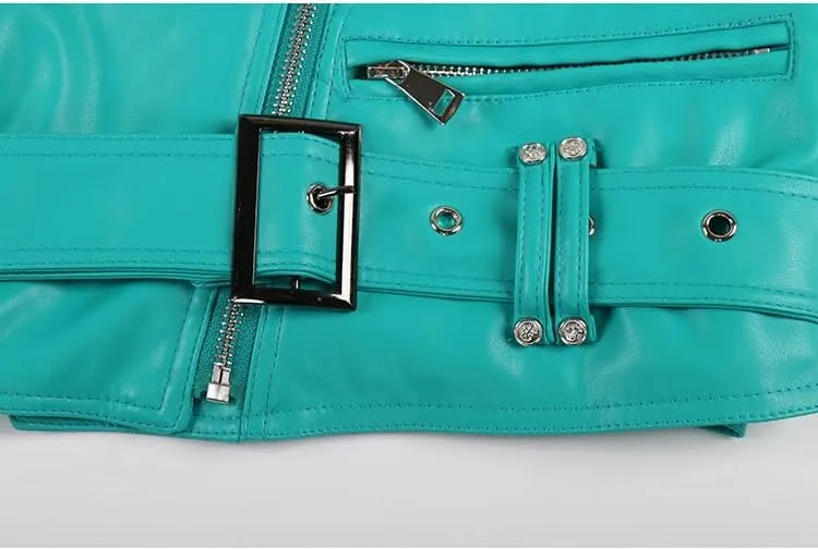 Yeuyyben Spring Autumn Short Oversized Chic Soft Pu Leather Moto Biker Jacket Women Zipper Belt Fashion