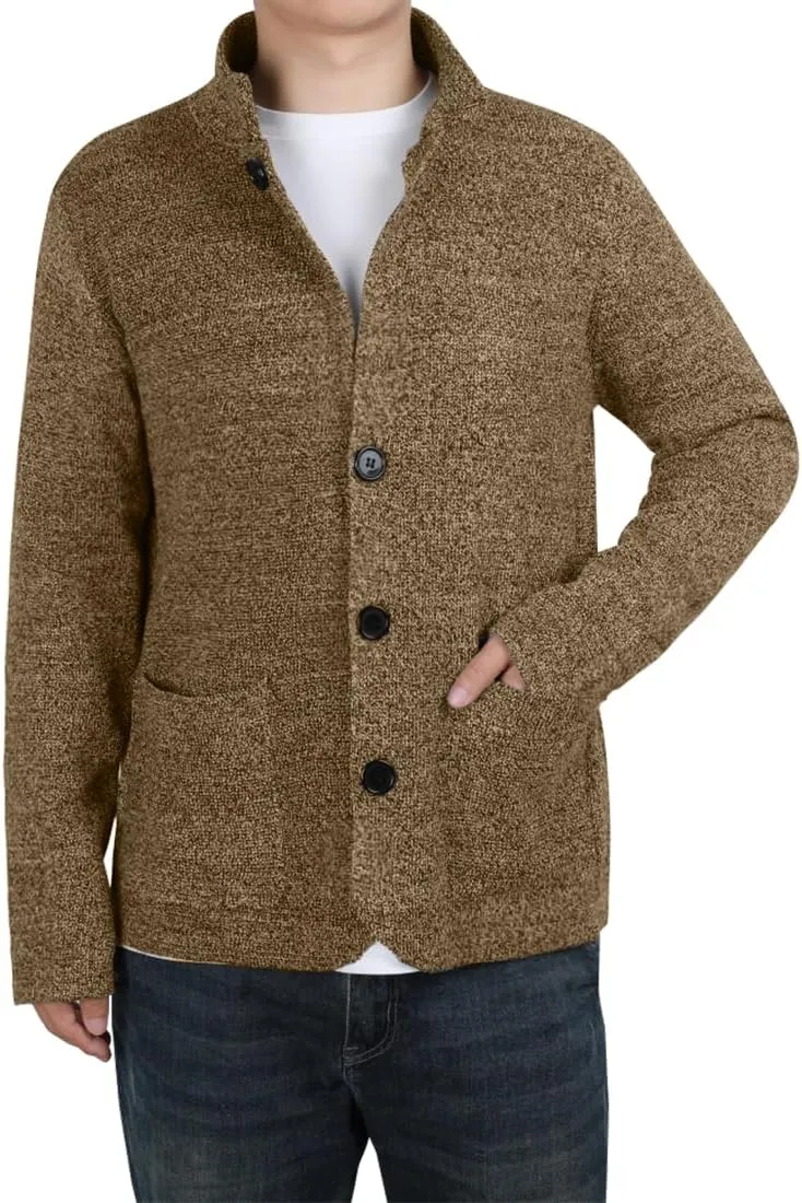yoeasy Men's Blazer Collar Long Sleeve Button Knit Cardigan Casual Open Front Sweater with Pockets