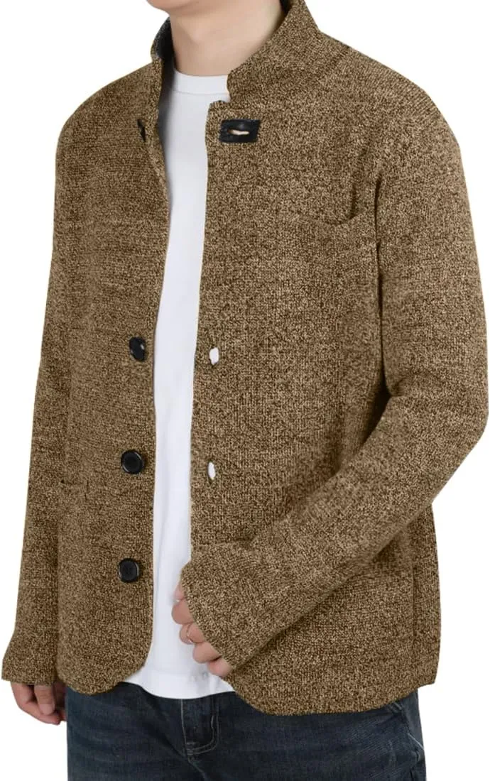 yoeasy Men's Blazer Collar Long Sleeve Button Knit Cardigan Casual Open Front Sweater with Pockets