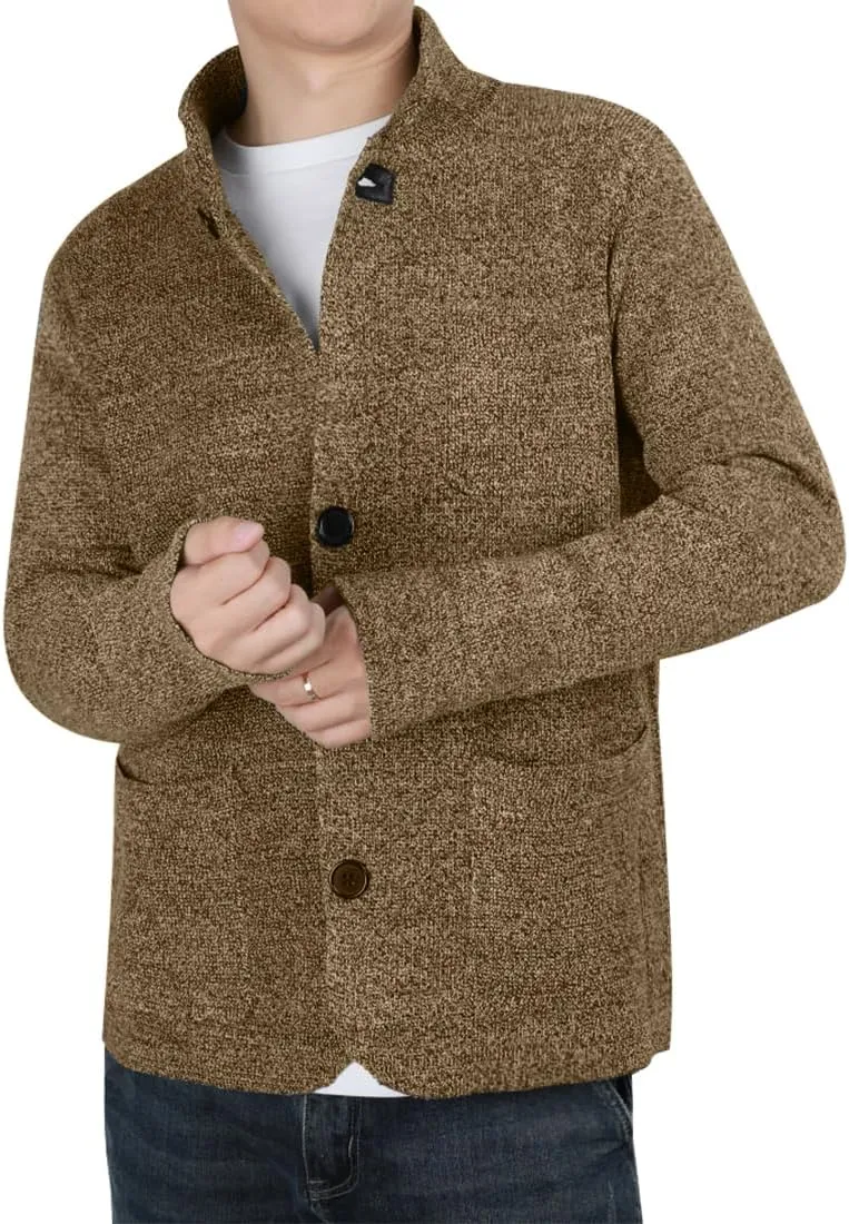 yoeasy Men's Blazer Collar Long Sleeve Button Knit Cardigan Casual Open Front Sweater with Pockets